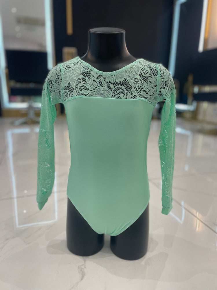 Long Sleeved Flossy Leotard - Spearmint Lace