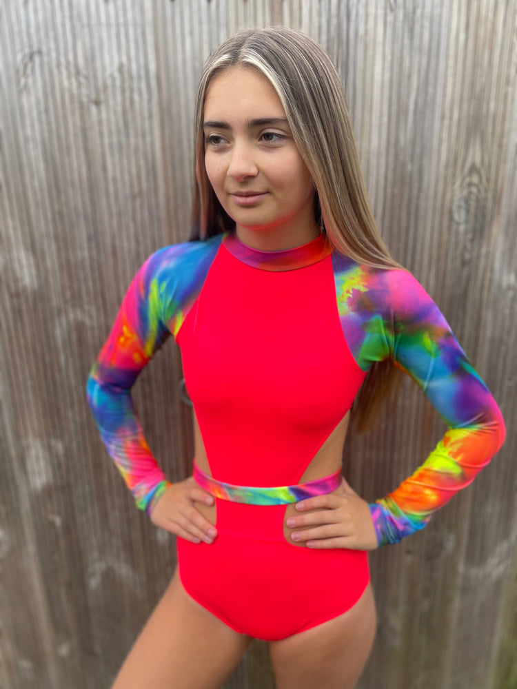 Bella Leotard - Neon Red/Mystical