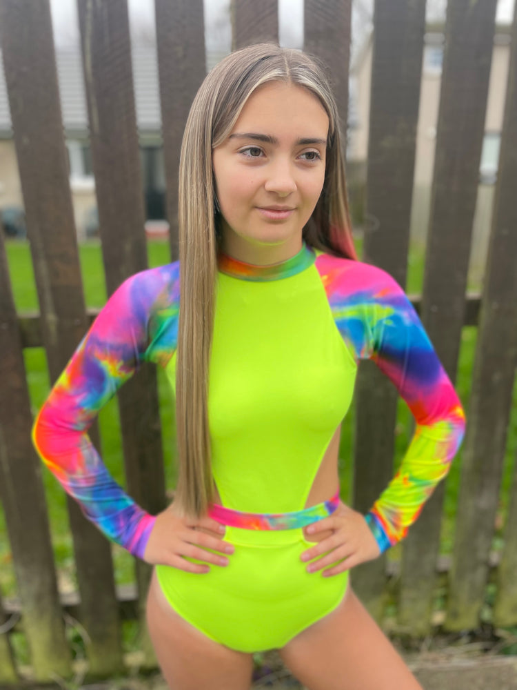 
            
                Load image into Gallery viewer, Bella Leotard - Neon Yellow/Mystical
            
        