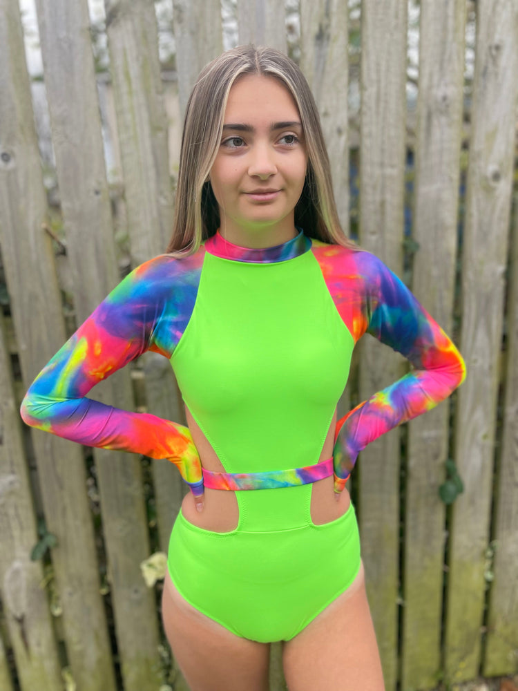 
            
                Load image into Gallery viewer, Bella Leotard - Neon Green/Mystical - Adult Small
            
        