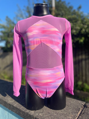 Long Sleeved Vortex Leotard - Rosey Azure