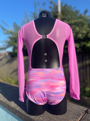 Long Sleeved Vortex Leotard - Rosey Azure