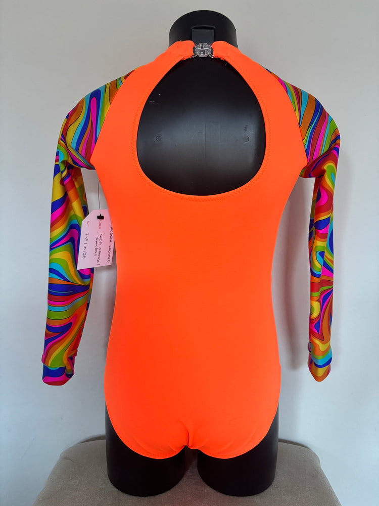 Andrea Leotard - Neon Orange/rainbow swirls - Age 9-10