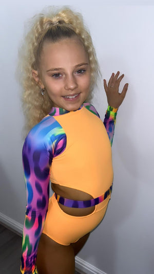 Bella Leotard - Neon Leopard/Mango